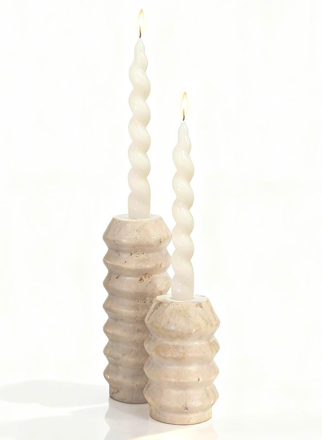 WORHE Candle Holders True Natural Travertine Stone 0.4" Thick, Set of 2 Premium Marble Candlestick Holder for Wedding Dinning Party, Candle Stand for 3/4 inch Thick Candles Color White (ZT002) - Image 1